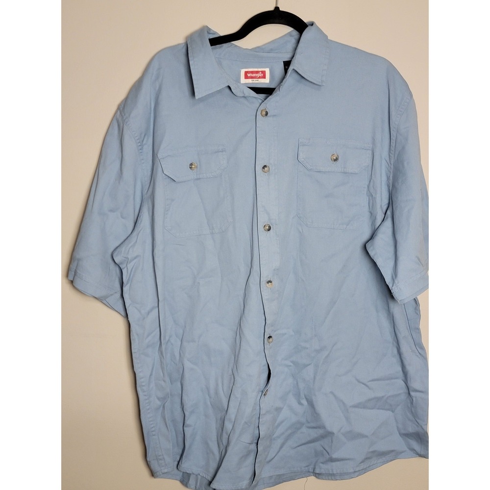 Wrangler Men's XL Light‎ Blue Short Sleeve Shirt Solid, Button-Up